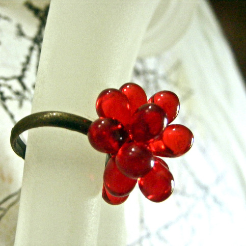 Red Glass Cluster Ring