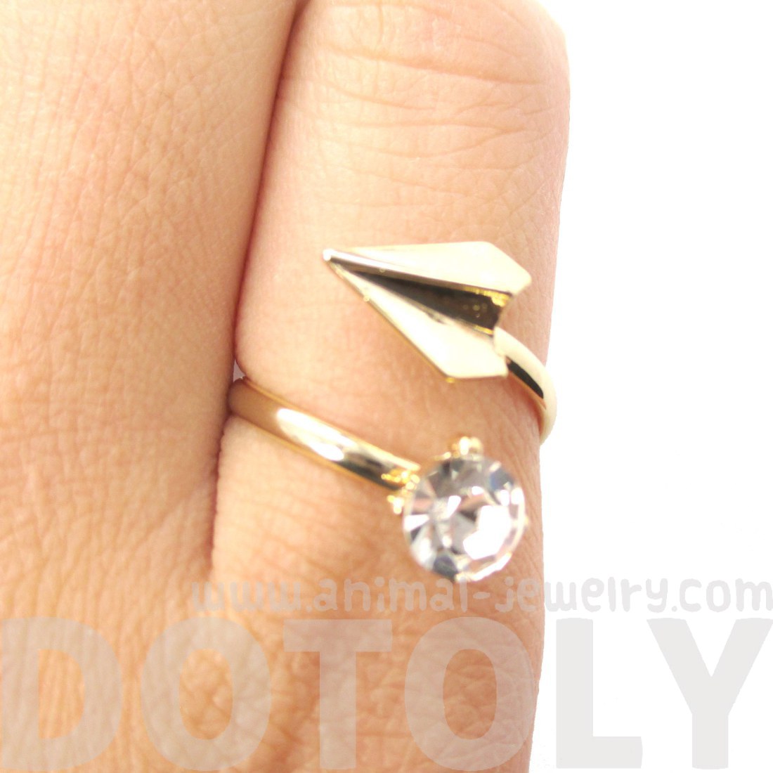 Adjustable Paper Airplane Origami Wrap Ring in Gold with White
