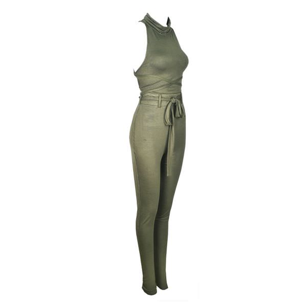 Outletpad Olive Green High Collar Jumpsuit Online Store Powered by