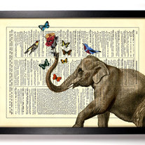 Image of Elephant With Friends, Vintage Dictionary Print, 8 x 10
