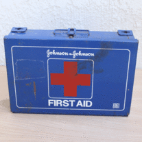Vintage Johnson & Johnson Metal 8161 First Aid Box - Blue, Empty