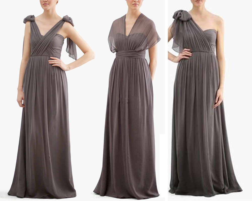 New Arrival Gray Chiffon Long Convertible Bridesmaid Dresses,Cheap