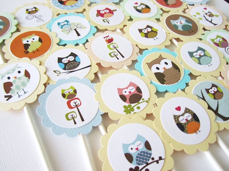 Owl Cupcake Toppers for Birthday, Baby Shower Party on Storenvy