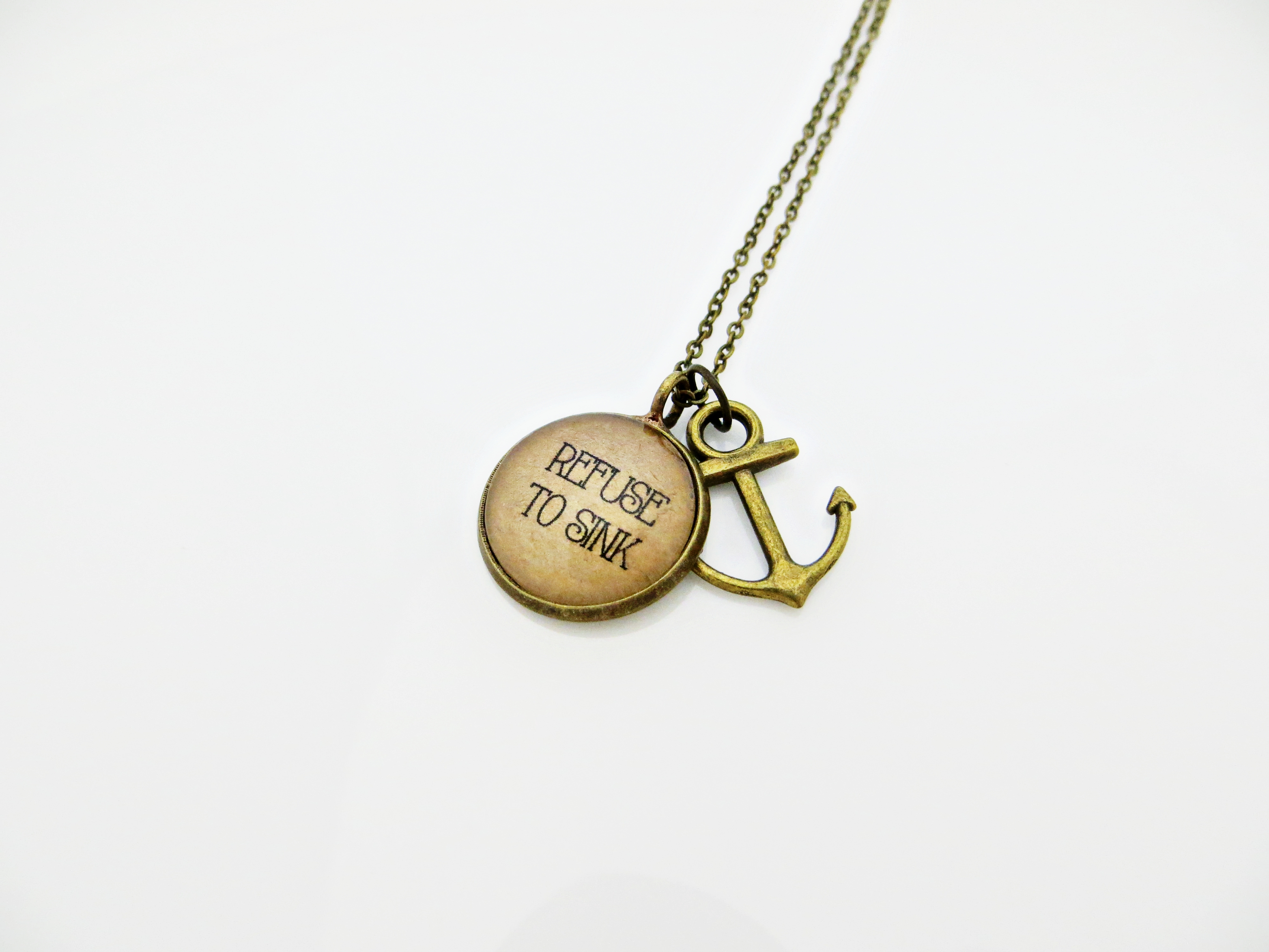 Refuse To Sink Handcrafted Quote Pendant Necklace with