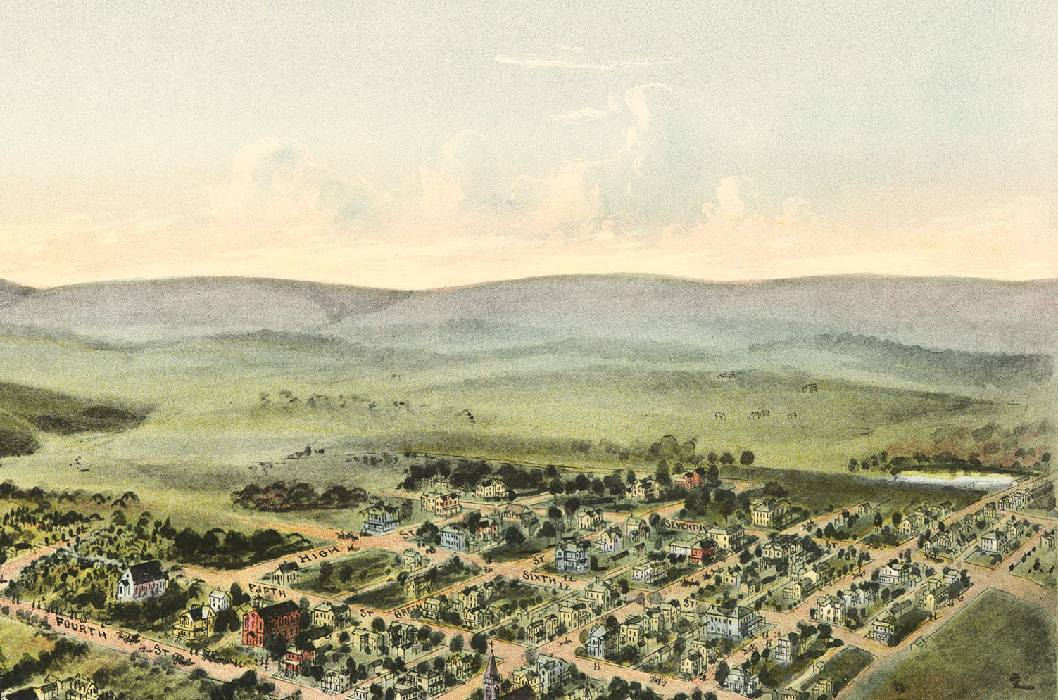 Oakland, Maryland in 1906 Bird's Eye View, Map, Aerial, Panorama