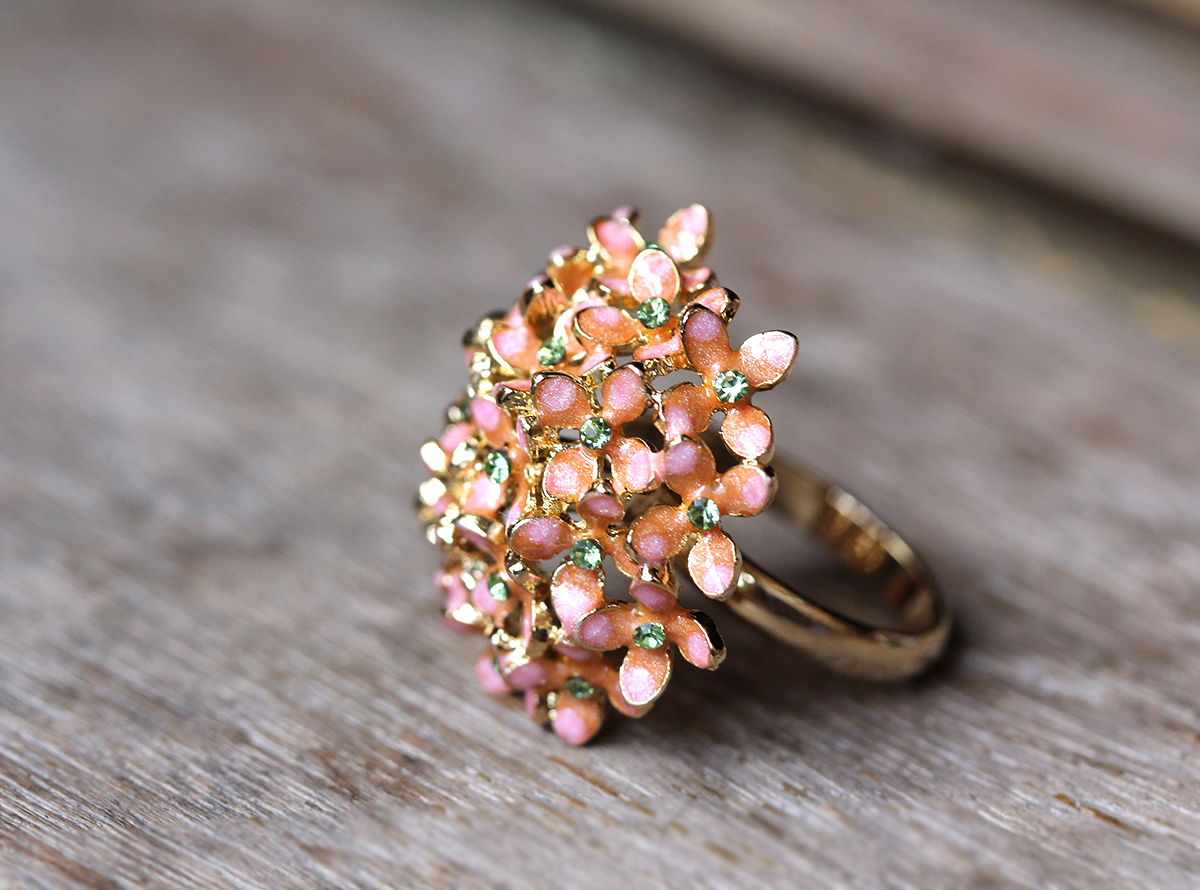 Large Pink Bouquet Ring floral Flower Adjustable Ring Marriage