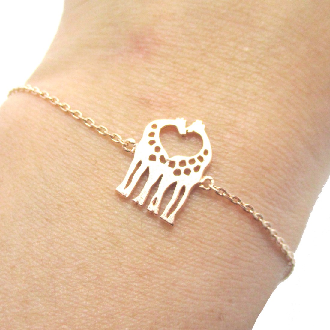 Mother and Baby Giraffe Shaped Animal Themed Charm Bracelet in Rose Gold · DOTOLY Animal Jewelry