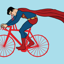 Superman riding heat vision bike, 5x7 print