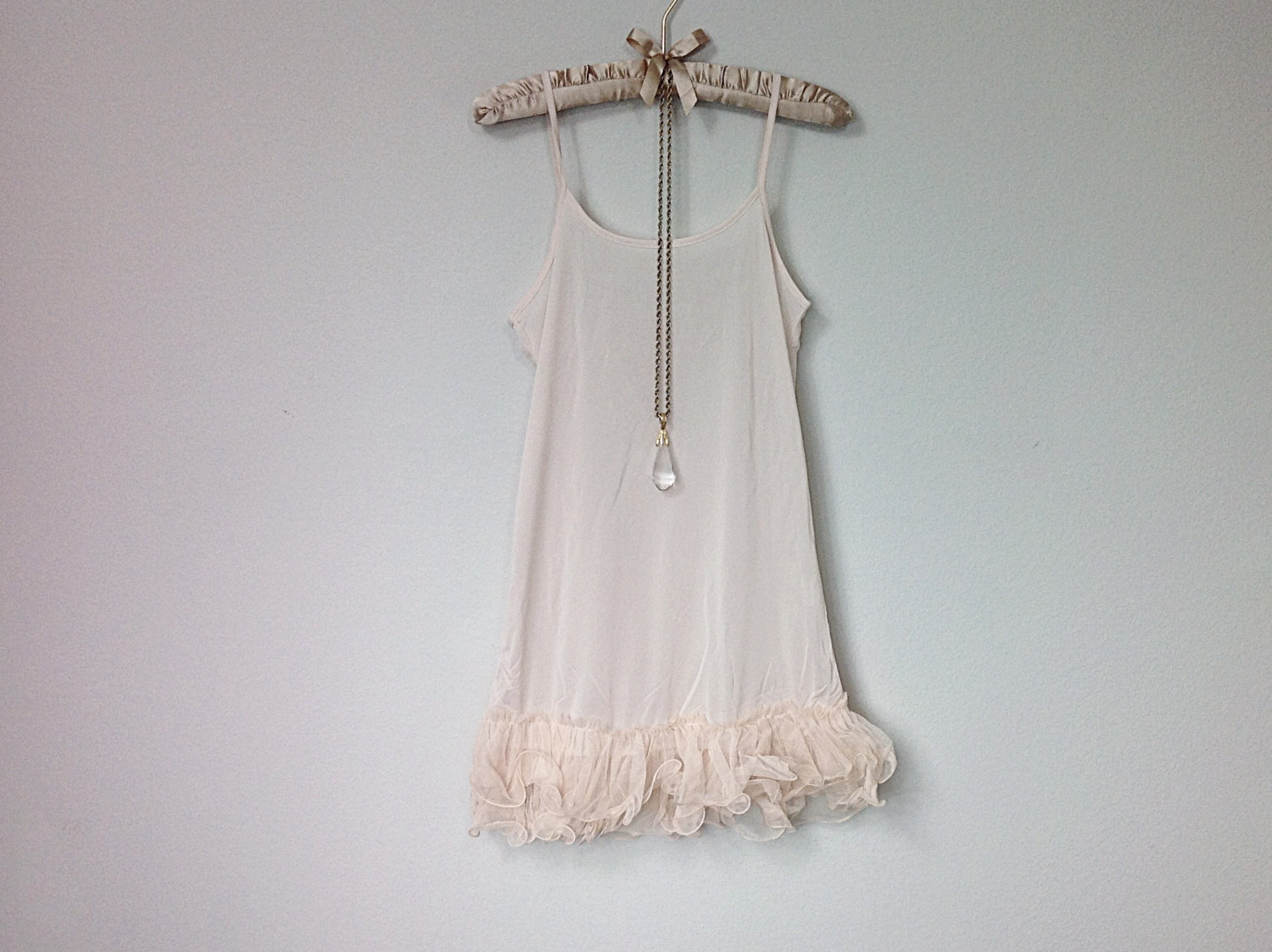 Cream Sheer Chiffon Tulle Ruffles Slip Extender, Layering Skirt Extender Slip Dress with Sheer