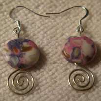 Colorful Turquoise Coin & Open Silver Swirl Earrings