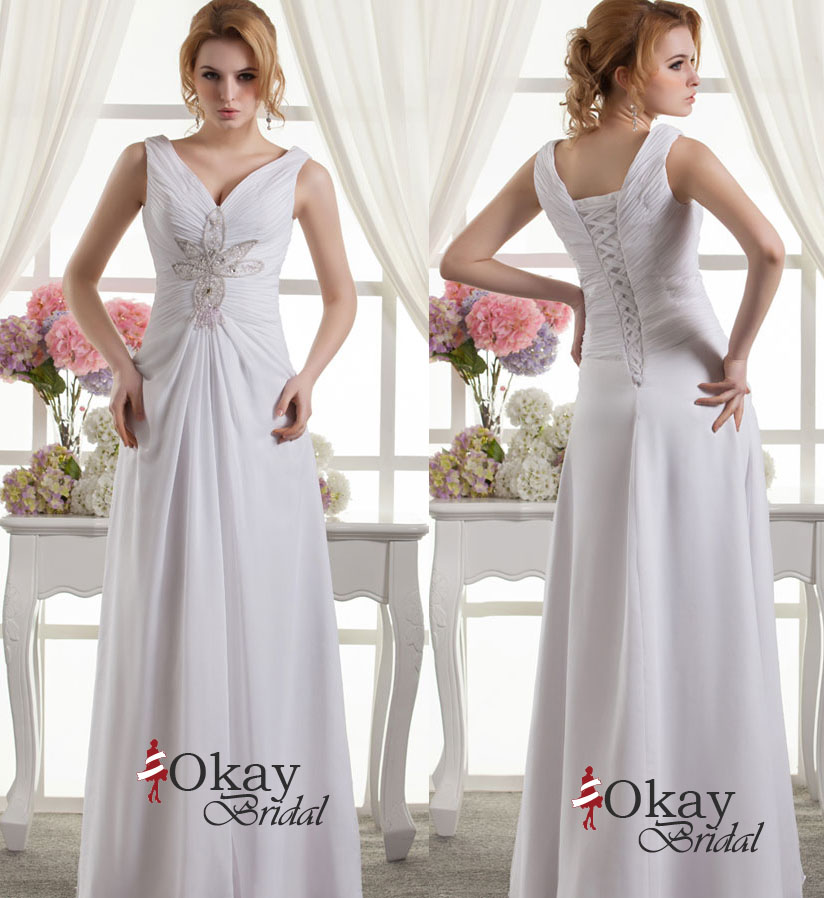 Cheap Wedding Dress,Chiffon Wedding Dress,V Neck Wedding Dress,Popular