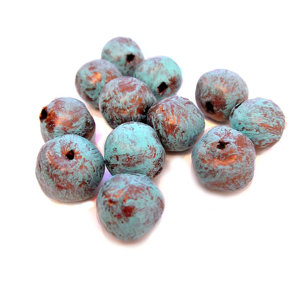 muse Handmade Copper and Aqua Rustic Paper Mache Beads, 10pcs
