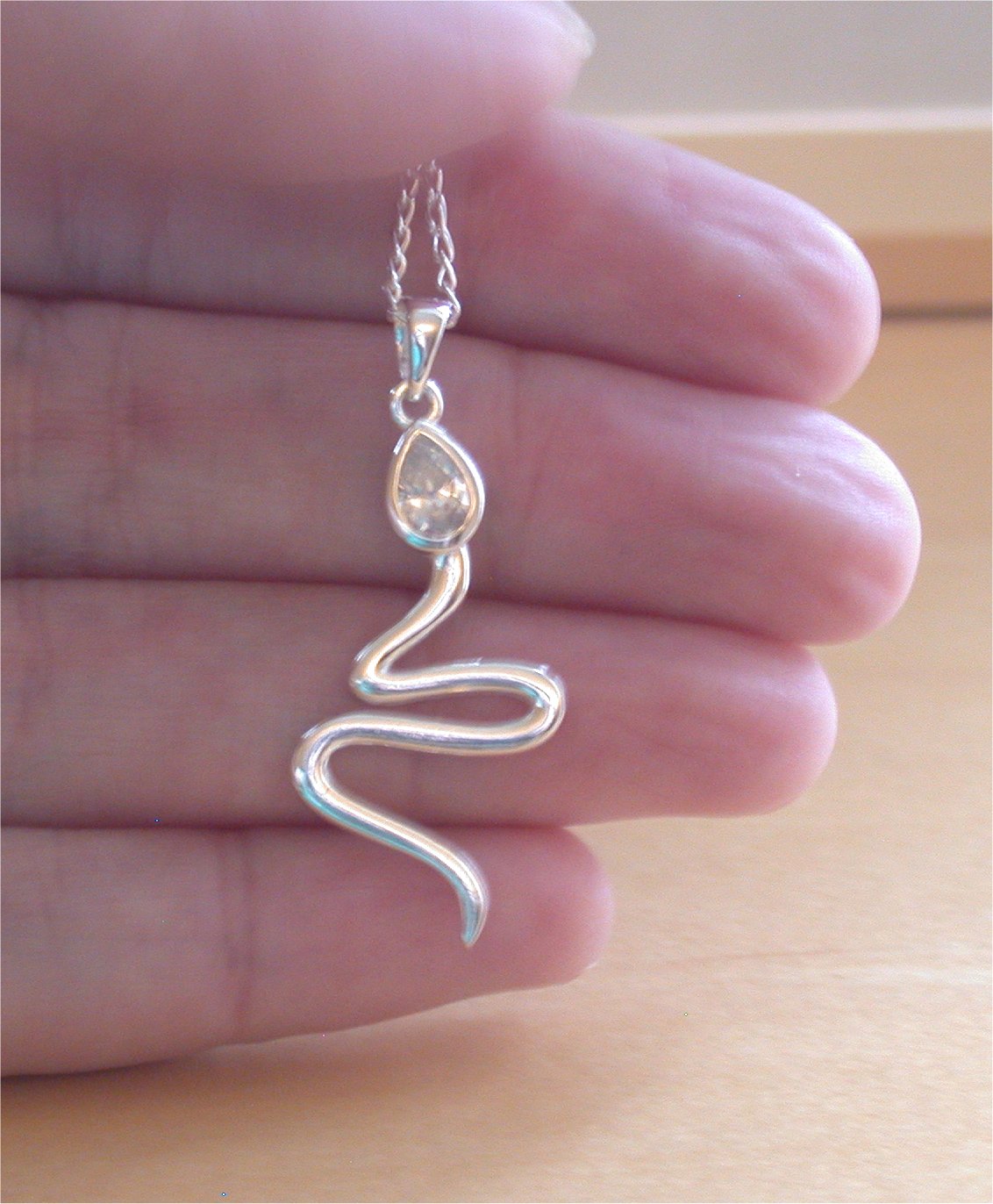 925 Cz Snake Pendant & 18" Silver Chain/Silver Snake Pendant/925 Snake
