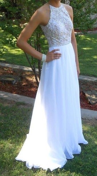 Pretty halter beaded white chiffon long prom dress,formal sexy evening dress Â· SheDress Â· Online 