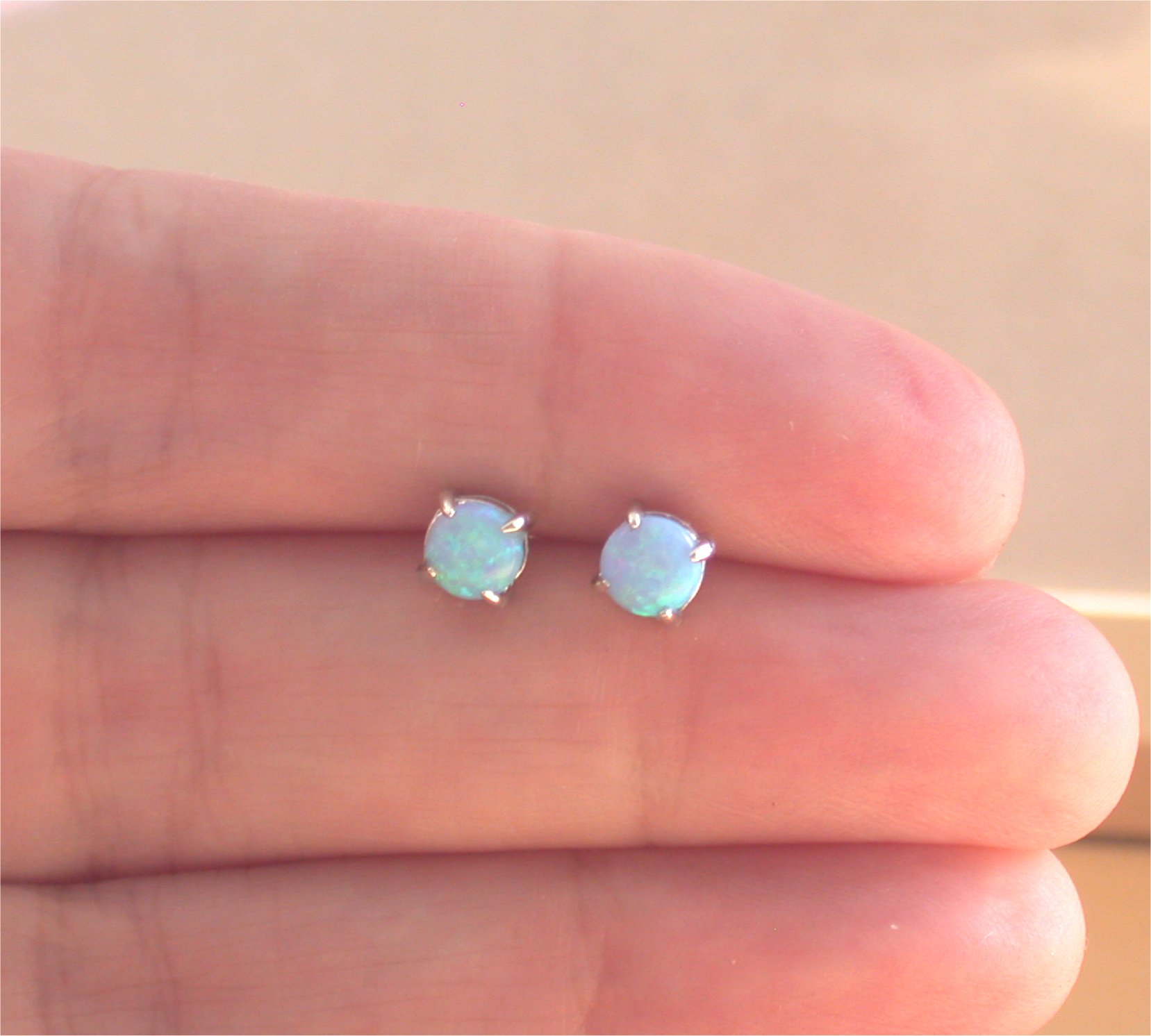 925 Blue Opal Stud Earrings/Opal Earrings/Opal Jewelry/Opal Jewellery