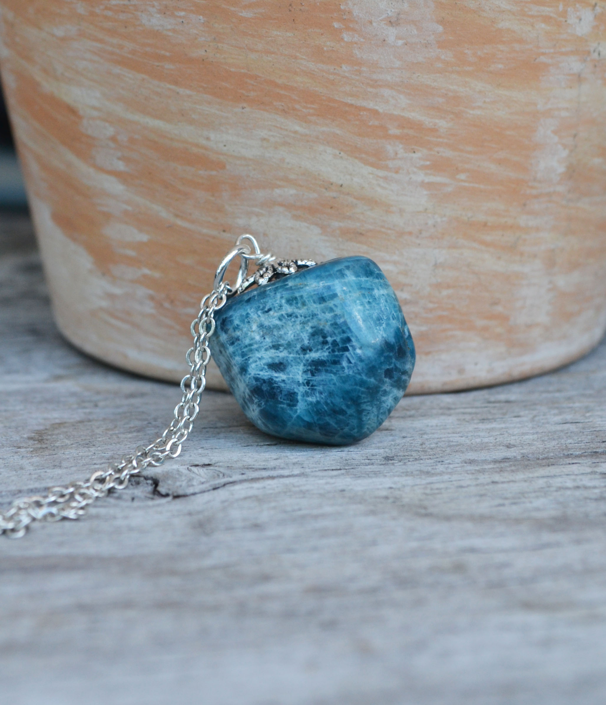 Apatite Necklace, Blue Stone Necklace,Gem, Reiki, Healing Stones, Rocks