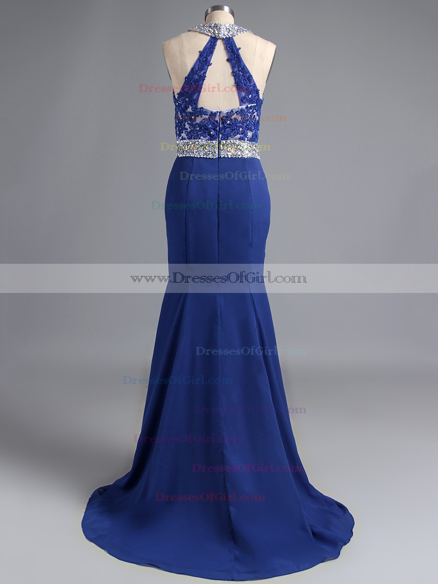 Blue Halter Prom Dress
