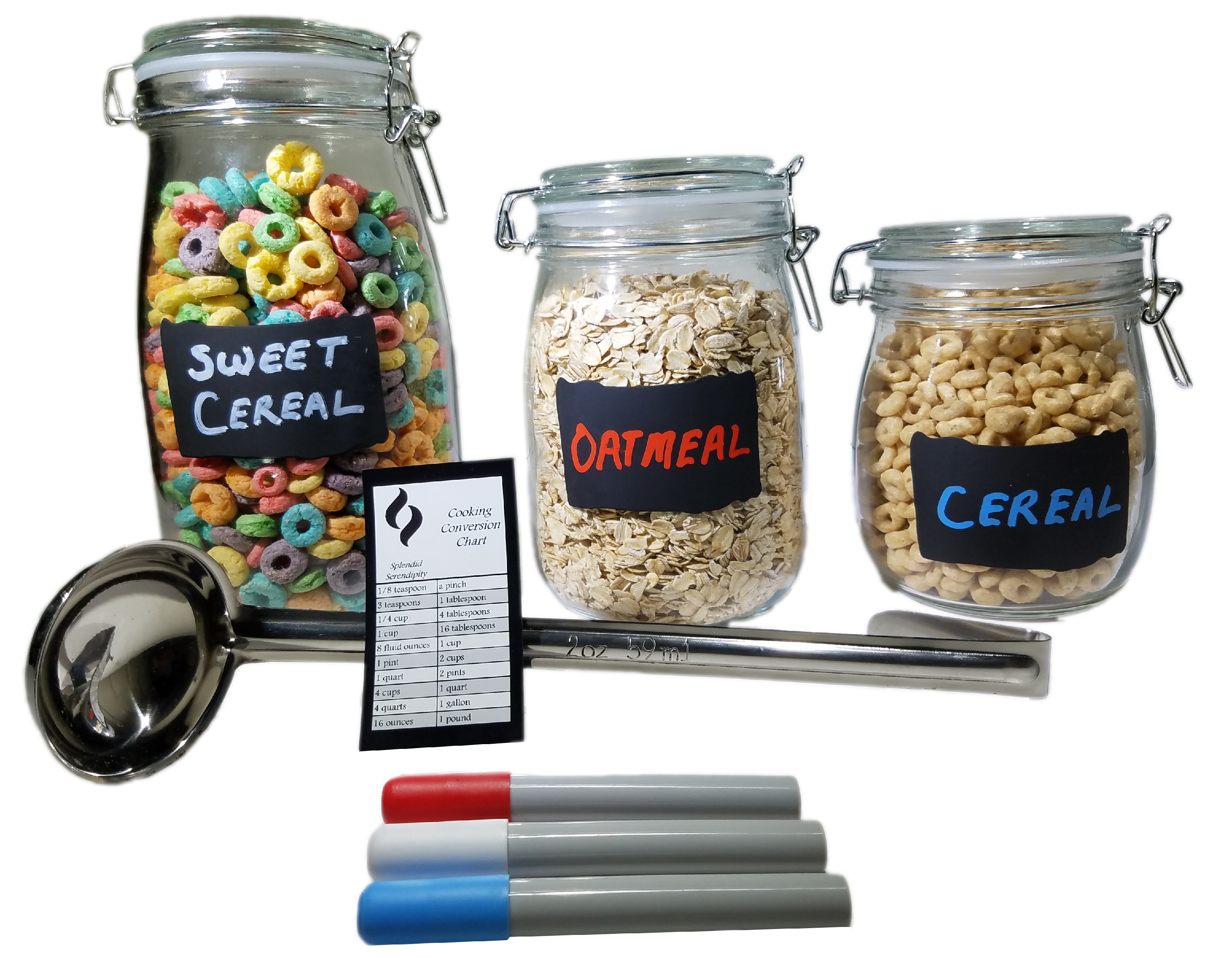 Clear Glass Canisters with Chalkboard Labels (Jars, 3 Liquid Chalk