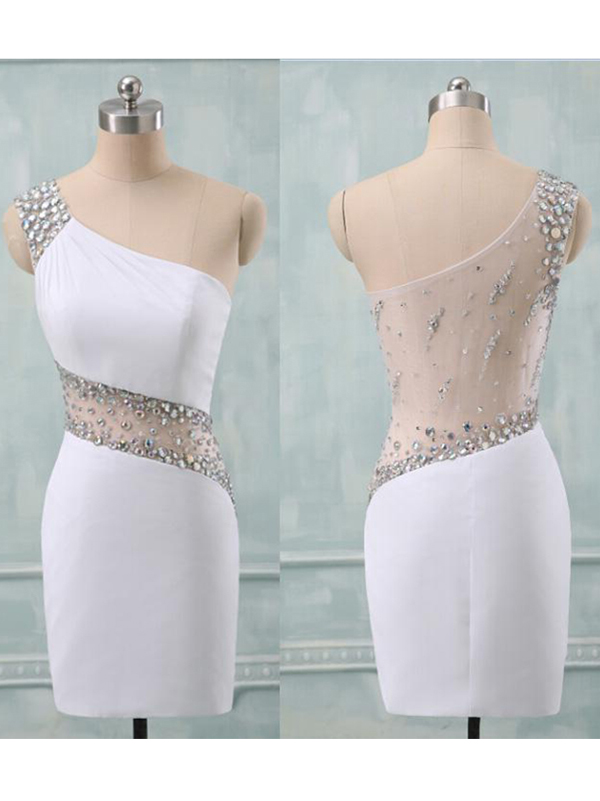 White One Shoulder Short Mini Chiffon Prom Dress