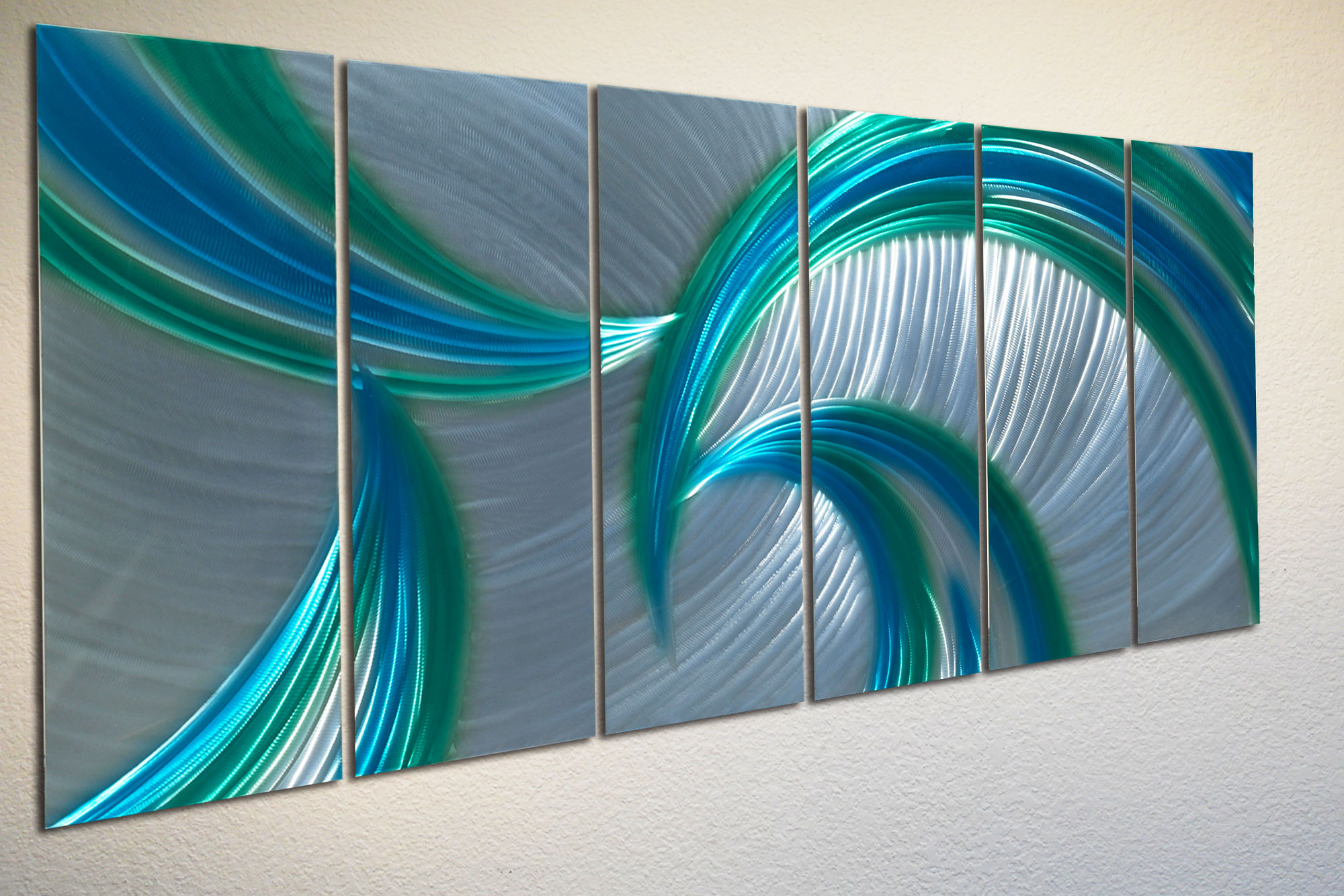 Tempest Blue Green 48x125 Metal Wall Art Abstract Sculpture Modern