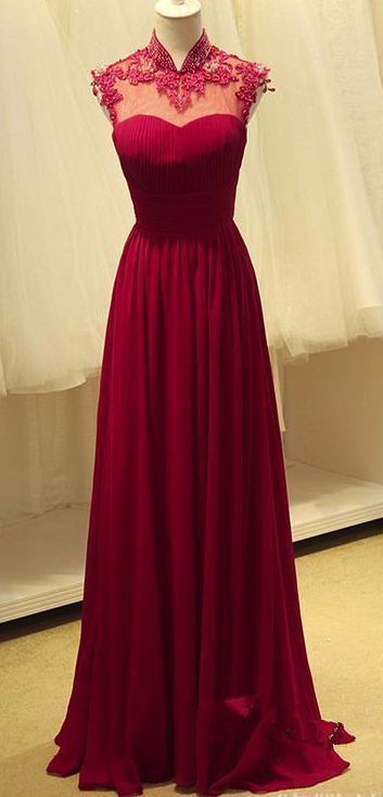 High Neck Lace Long Prom Dress