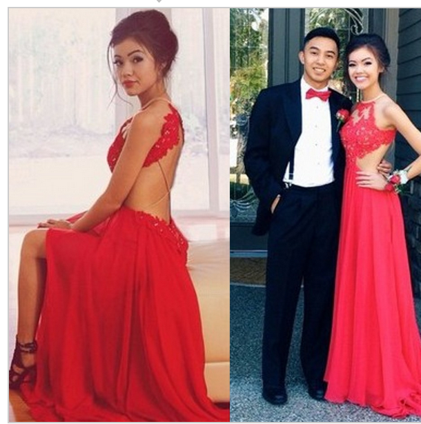 prom dress high neck red overlay