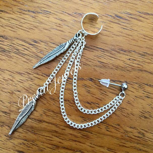 Feather Dangle Ear Cuff Earring · Pretti Jewels · Online Store Powered