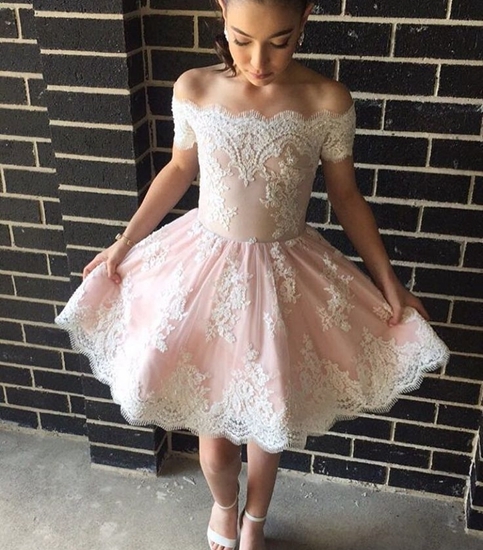 pink lace off the shoulder dress