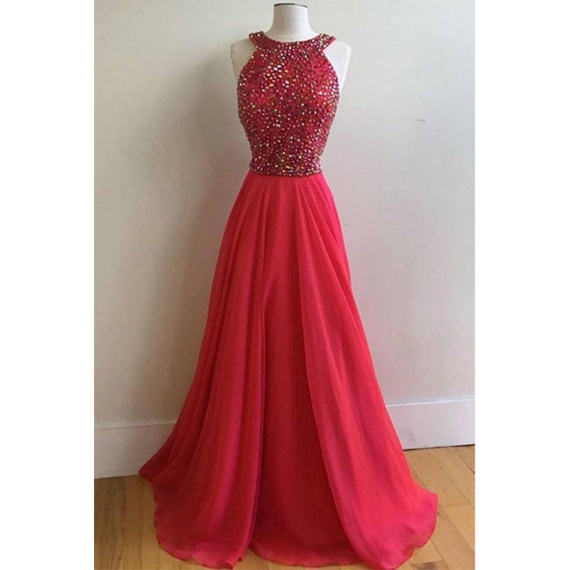 Red prom dress, beaded prom dress, long prom dress, cheap prom dress, a