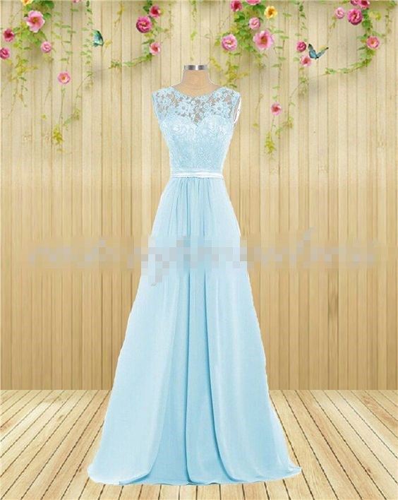Pretty 2017 Baby Blue Prom Dress,Lace Sleeveless Evening Dress,Chiffon
