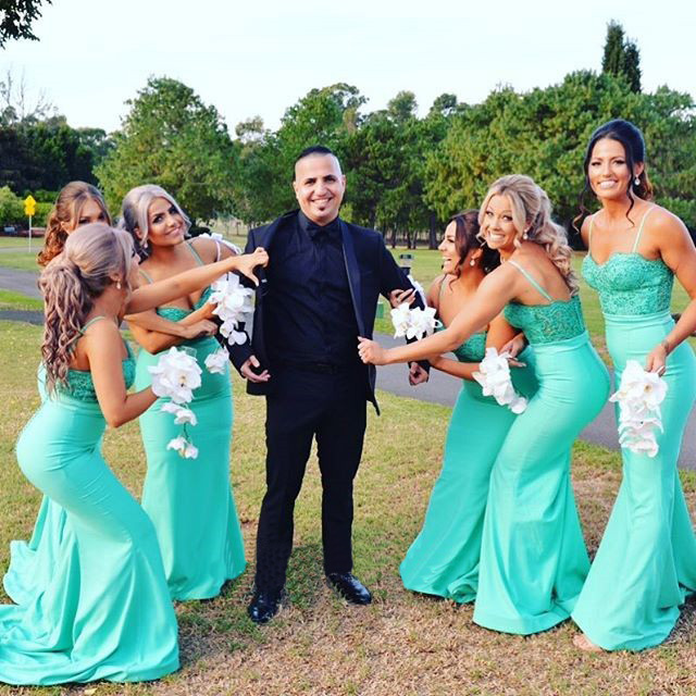 emerald green mermaid bridesmaid dresses