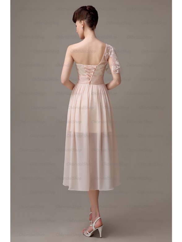 Short bridesmaid dress,champagne bridesmaid dress,high low bridesmaid dress,one shoulder
