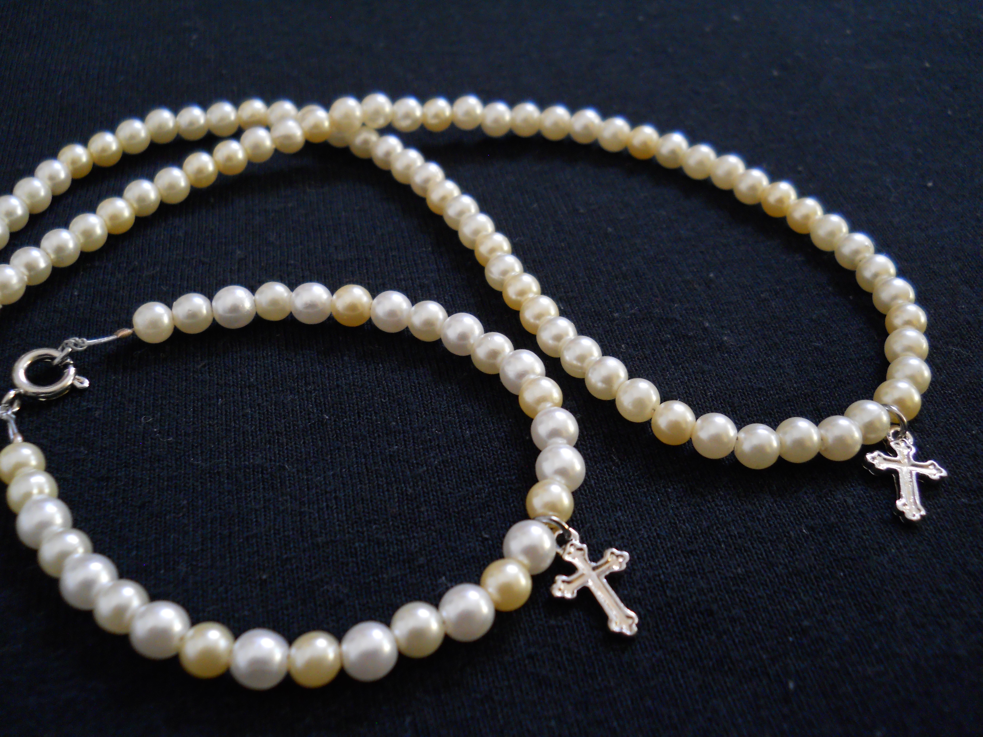 Faux Pearl and Cross Bead Necklace and Bracelet on Storenvy