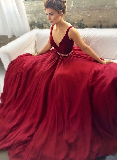burgundy floor length gown