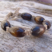 Macrame Natural Hemp Large Bracelet with Brown Wood Beads