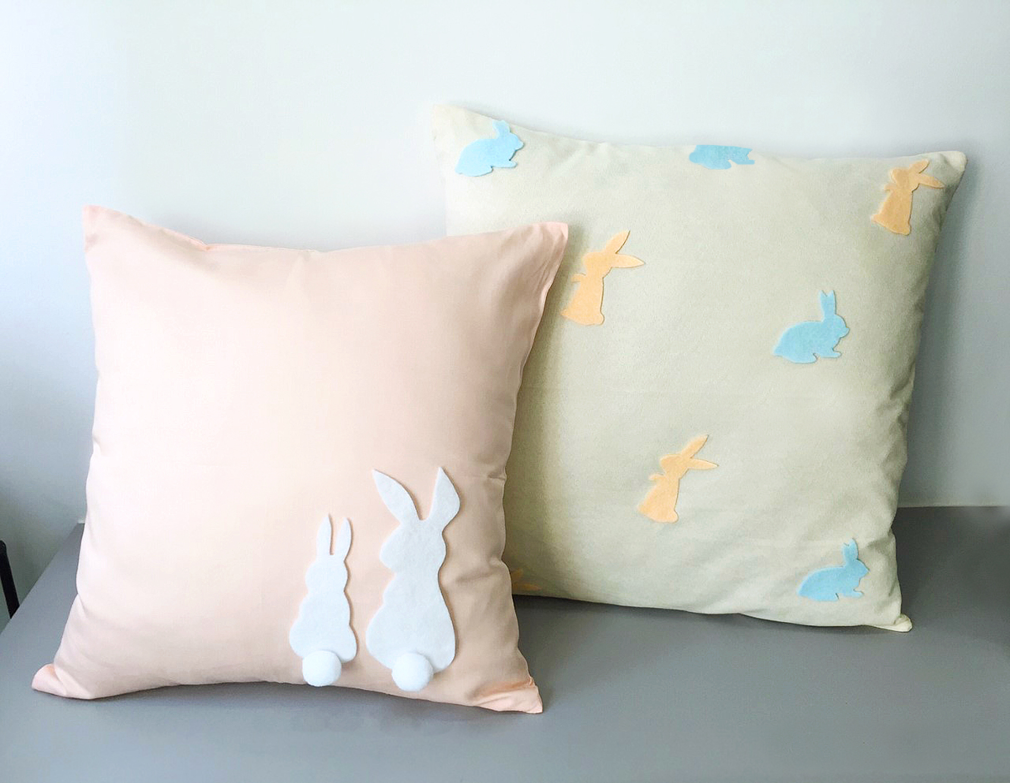 Lovely Rabbits Pom Pom Tail Light Peach Decorative Pillow Cover Pillow Case. Nursery Decor