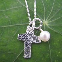 Cross Charm Necklace with pearl