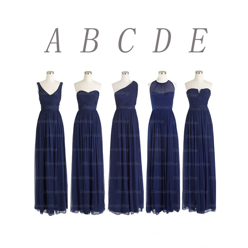 navy blue chiffon bridesmaid dress