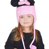 Handmade Crochet Minnie Mouse Hat in Pink with Earflaps 