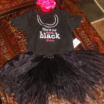 THIS IS MY LITTLE BLACK DRESS ONESIE AND TUTU SKIRT HEADBAND AND CLIP 4 PIECE SET 