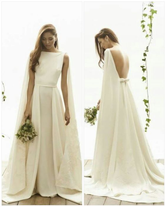 Chic Crew Neck Wedding Dresses, Ivory A Line Bridal Gowns with Lace