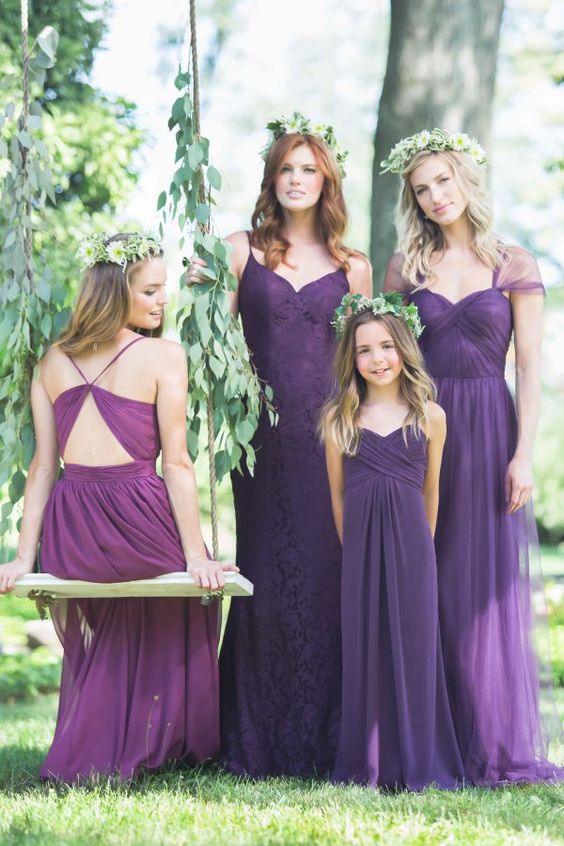 Purple Bridesmaid Dress, Tulle Bridesmaid Dress, Chiffon Long