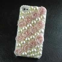 All Light Pink Lace Rose With White Pearl iPhone 4/4S Case