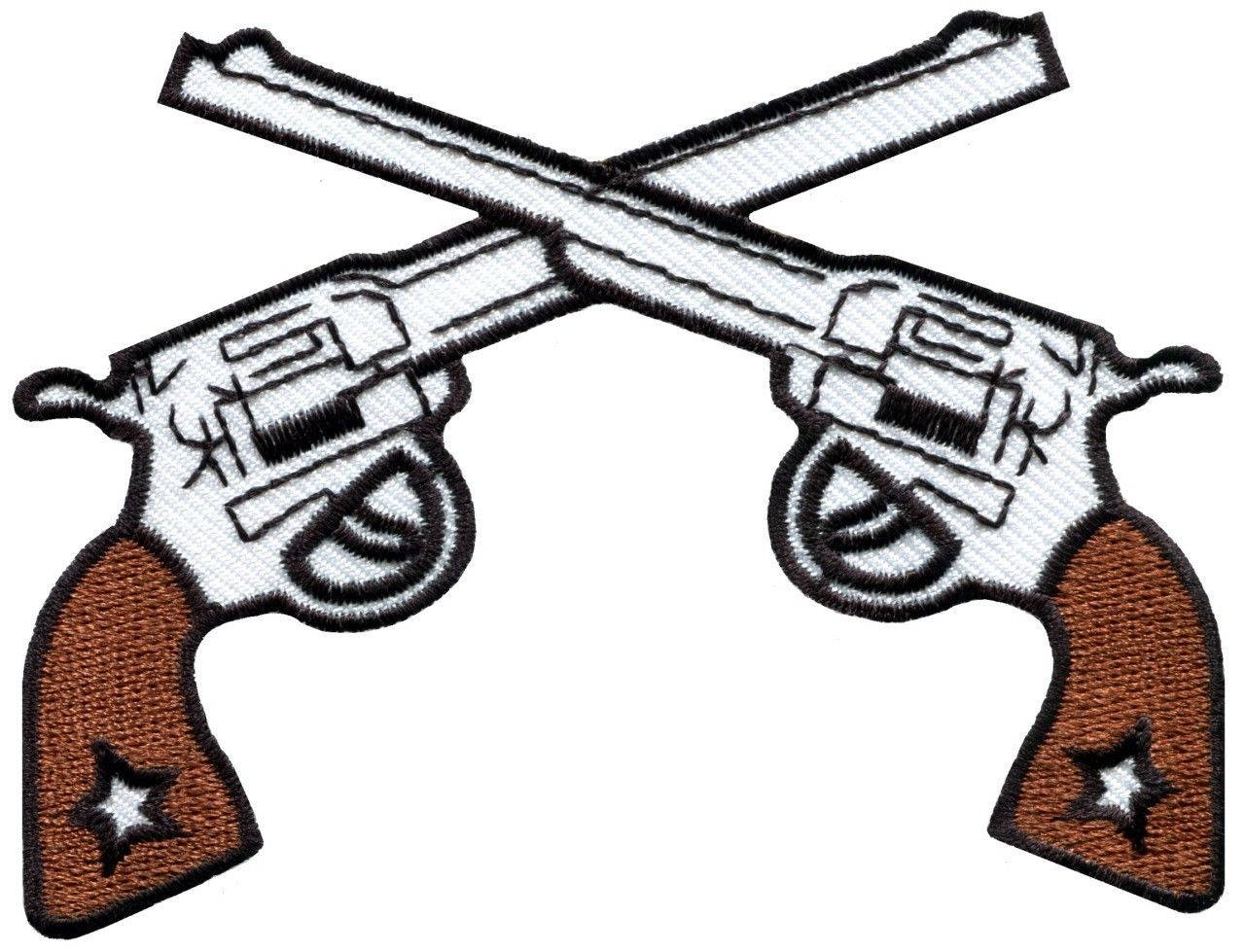Six guns pistols cowboy western outlaw embroidered applique ironon