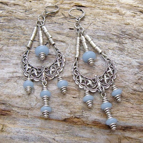 Antique Silver Chandelier Earrings with Blue Angelite Beads