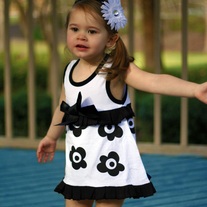 FREE SHIPPING & ON SALE DOOMAGIC Baby Romper - ROMPER ONLY White Dress with Black Flowers ruffle and bow accents