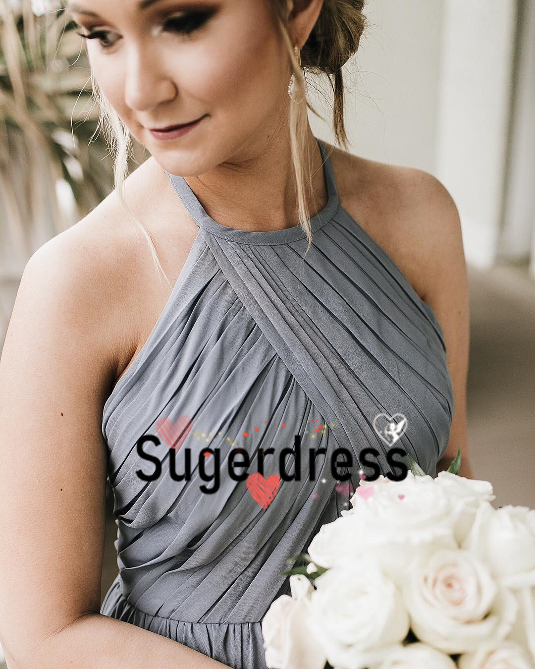 Grey Chiffon Long Bridesmaid Dress with Open Back · Sugerdress · Online