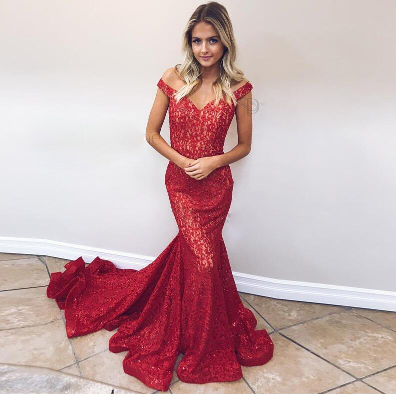 red mermaid prom dresses 2019