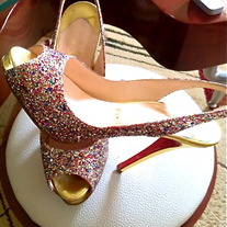 Christian Louboutin Lady Sling 100 Glitter Mini/Specchi Shoes Sz 7 1/2