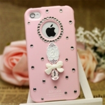 Big Bling Sparkle Tear Drop Crystal With Lace On Pink iPhone 4 Case